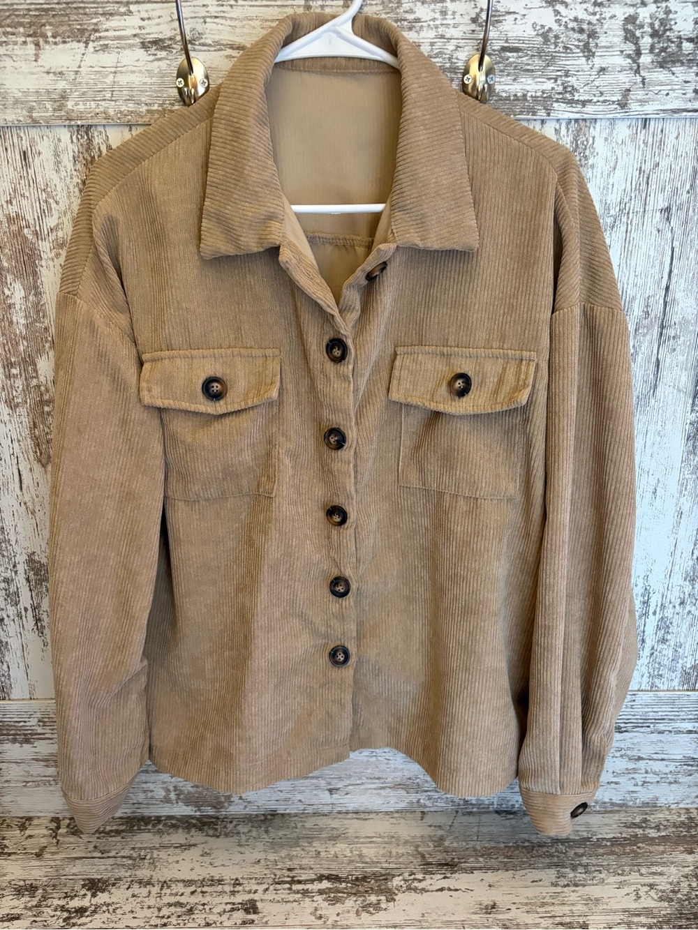 SHEIN Tan Corduroy Utility Shacket Jacket